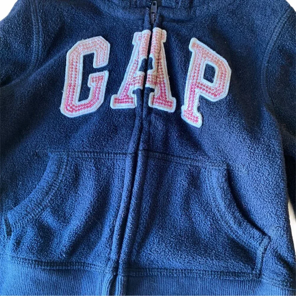 Baby Gap Toddler Girls Full-Zip Hoodie Size 18-24M Navy With Pink & White Accent